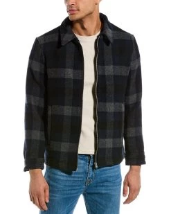 Best Pirce ⌛ men Magaschoni Convertible Collar Plaid Wool-Blend Jacket 😍